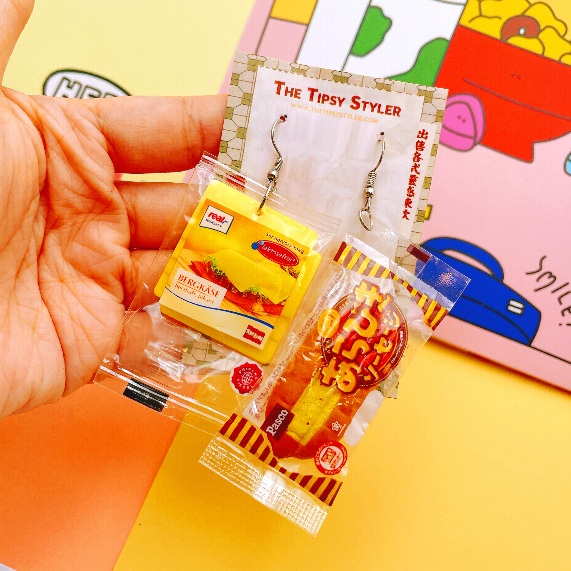 Hotdog Bread & Cheese Earrings