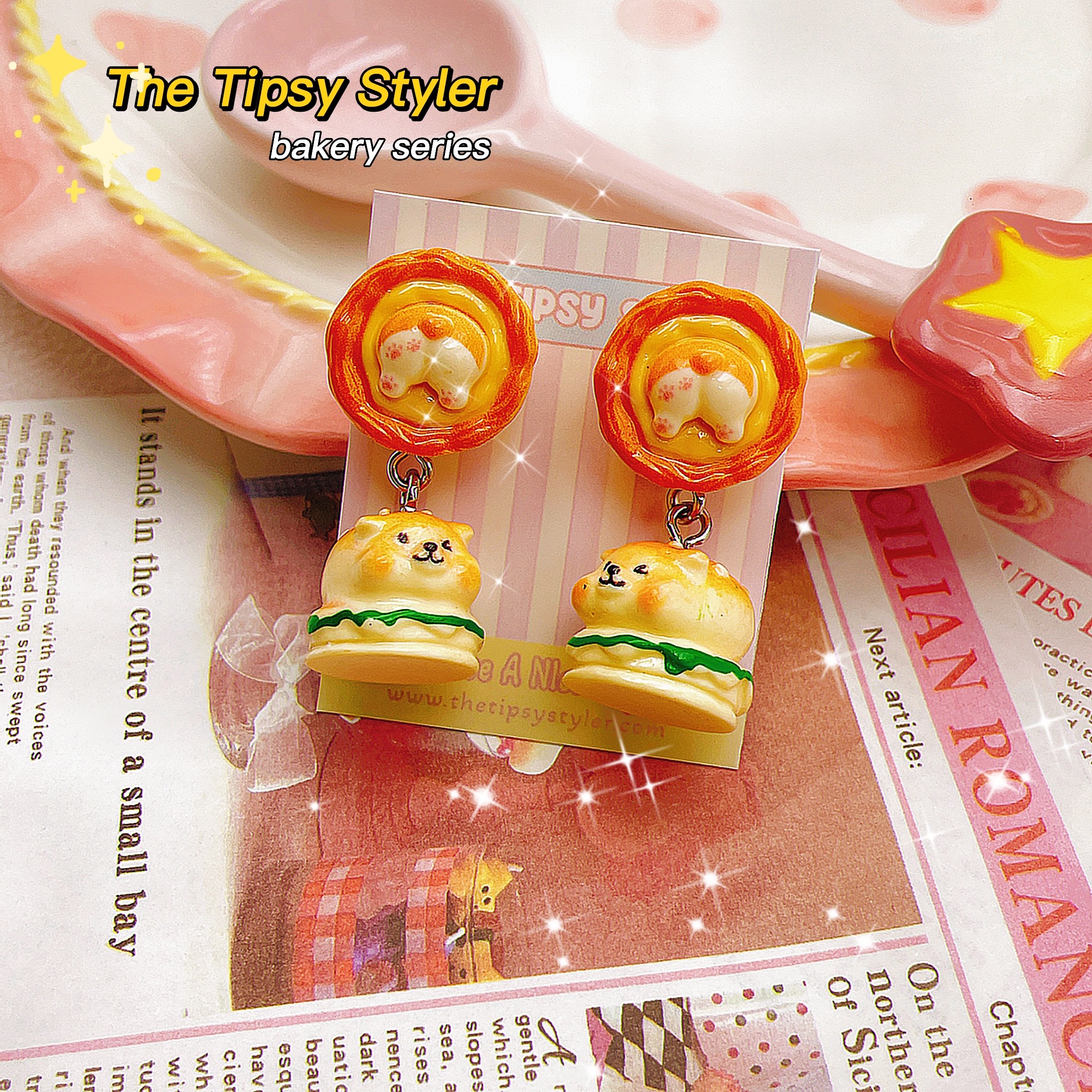 Corgi Butt Egg Tart & Corgi Sandwich Earrings