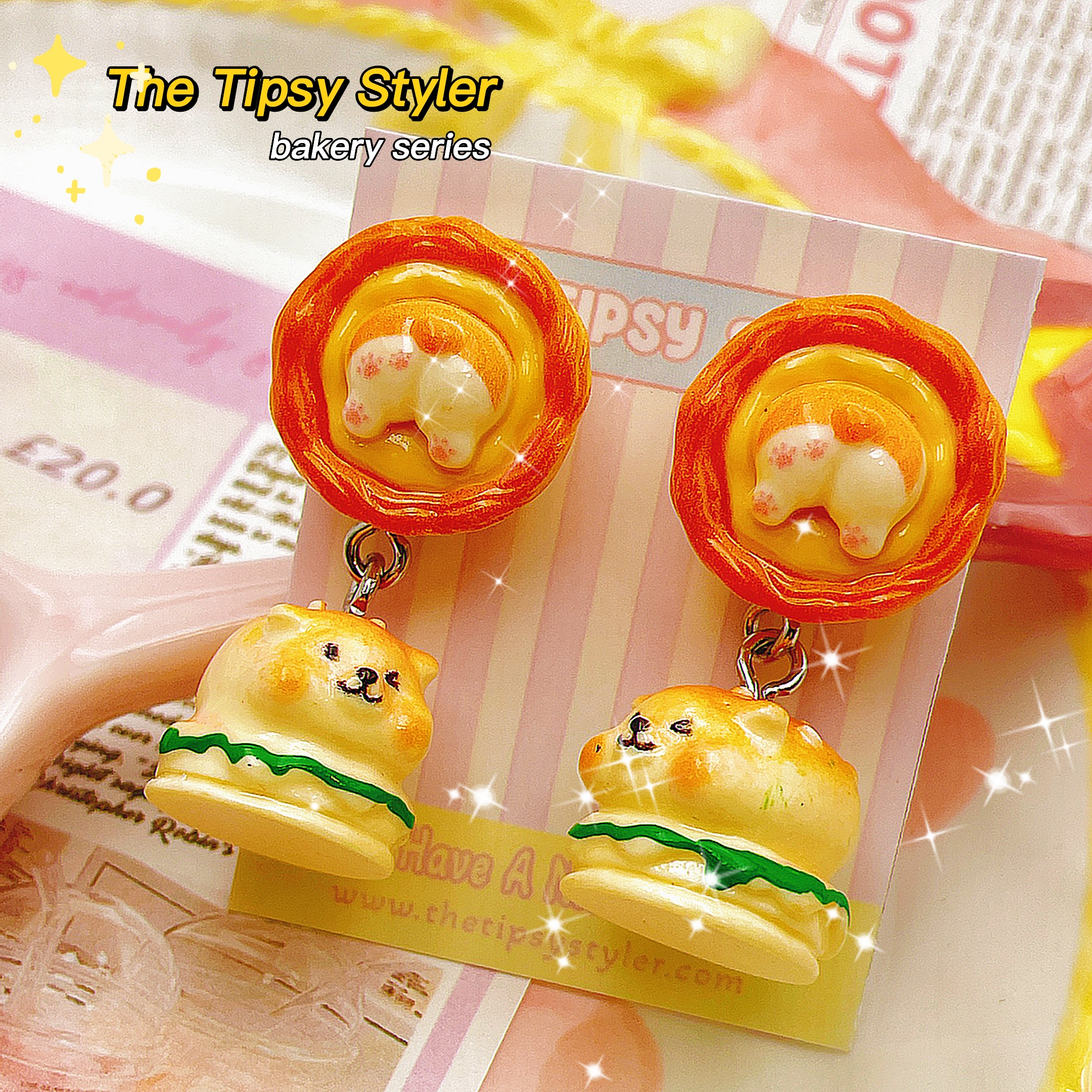 Corgi Butt Egg Tart & Corgi Sandwich Earrings